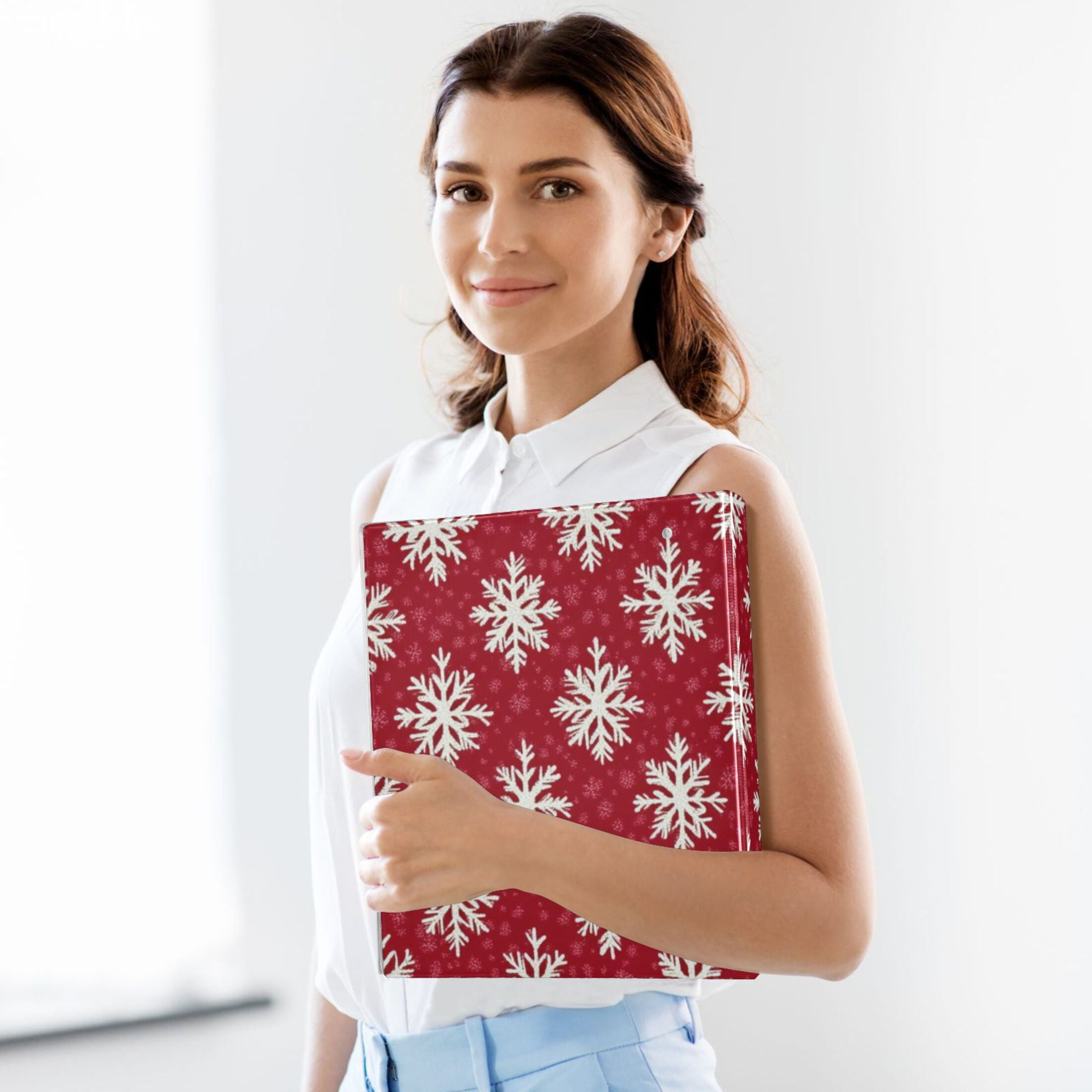 Christmas Snowflakes Pattern 3 Ring Binders 1.5 inch Hardcover File Folders with Interior Pockets A4 Size Organizer for School Office Hospital