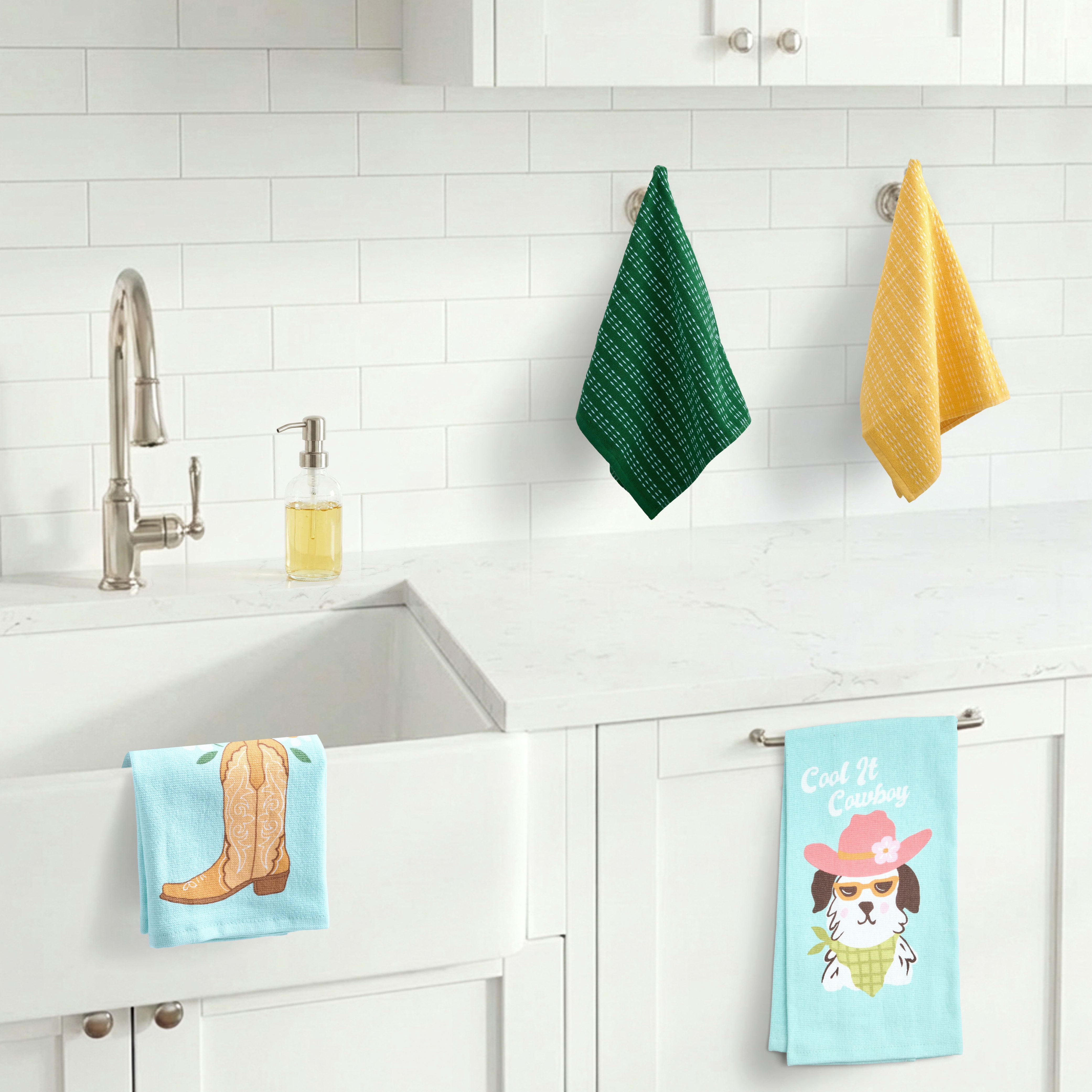 RITZ 100% Cotton Summer Kitchen Towels, Set of 4, Cowboy Daisy Dish Towels Set