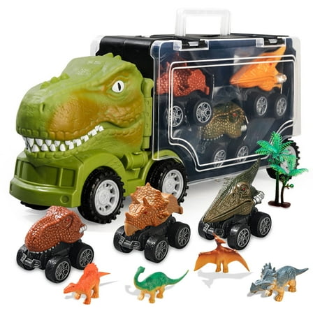 Dinosaur Toys for Boys 3-6 Years, Dinosaurs Figures with Transport Truck and 3 Pull Back Dinosaur Cars, Kids Toddler Toys for Boys 2 3 4 5 6 Year Old