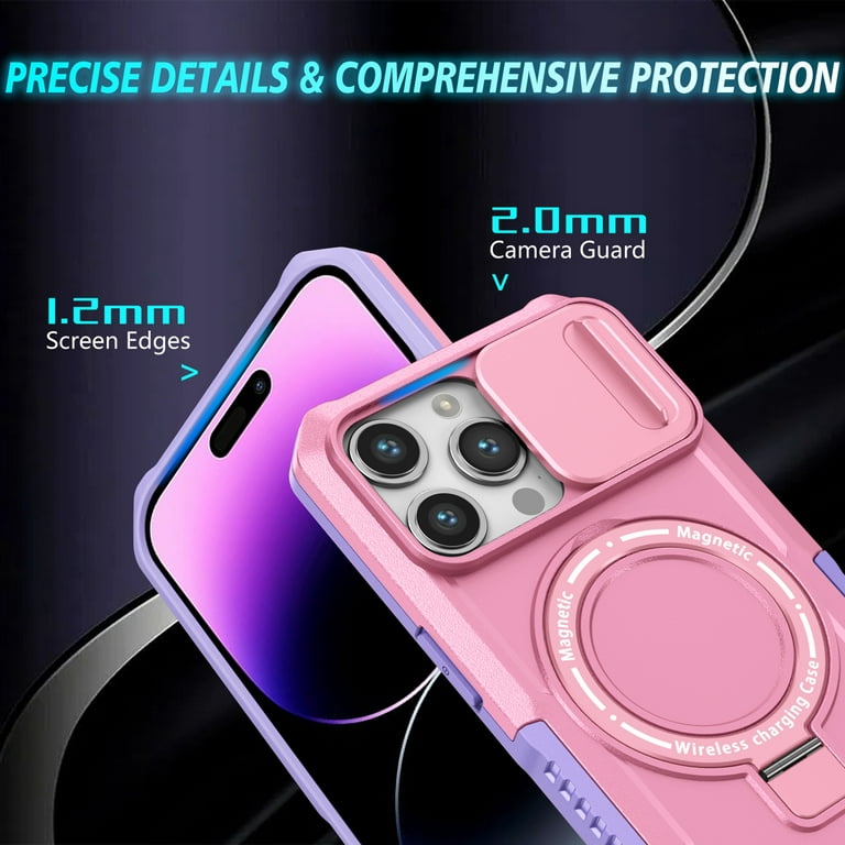  Magnetic Case for iPhone 15 Pro Max/15 Pro/15 Plus/15, Durable  Liquid Silicone Cover Support Wireless Charging Kickstand Case,Pink,15 Pro  6.1'' : Cell Phones & Accessories