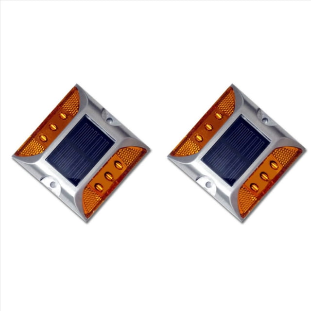 2X LED Solaire Marqueurs de Sol Étanches pour Allée Extérieure Route Route Route Lampe à Piquet, 2 x Marqueurs de Sol, Jaune
