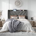 thumbnail image 3 of Amolife Queen Size Platform Bed Frame with 4-in-1 Charging Station & Storage Shelf, Upholstered Velvet Wingback Headboard, Gray, 3 of 13