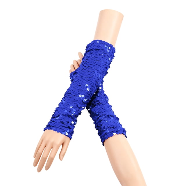 GDREDA Chauffe-Bras Scintillant Sans Doigts à Manches Longues à Motif d'Écailles Pailleté pour Tenue de Fête Mode Bleu, Taille Unique