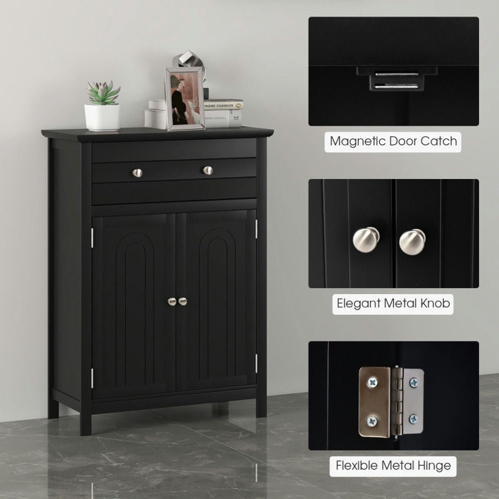 Finihen Bathroom Storage Cabinet, Bathroom Floor Cabinet, 2-Door Freestanding Bathroom Cabinet with Drawer and Adjustable Shelf, for Bathroom, Living Room, Bedroom, Kitchen, Black Finihen Bathroom Storage Cabinet, Bathroom Floor Cabinet, 2-Door Freestanding Bathroom Cabinet with Drawer and Adjustable Shelf, for Bathroom, Living Room, Bedroom, Kitchen, Black
