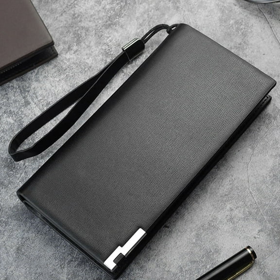LULULION PU Material Zippered Wallet for Men Black Long Paragraph Design with Phone Pocket