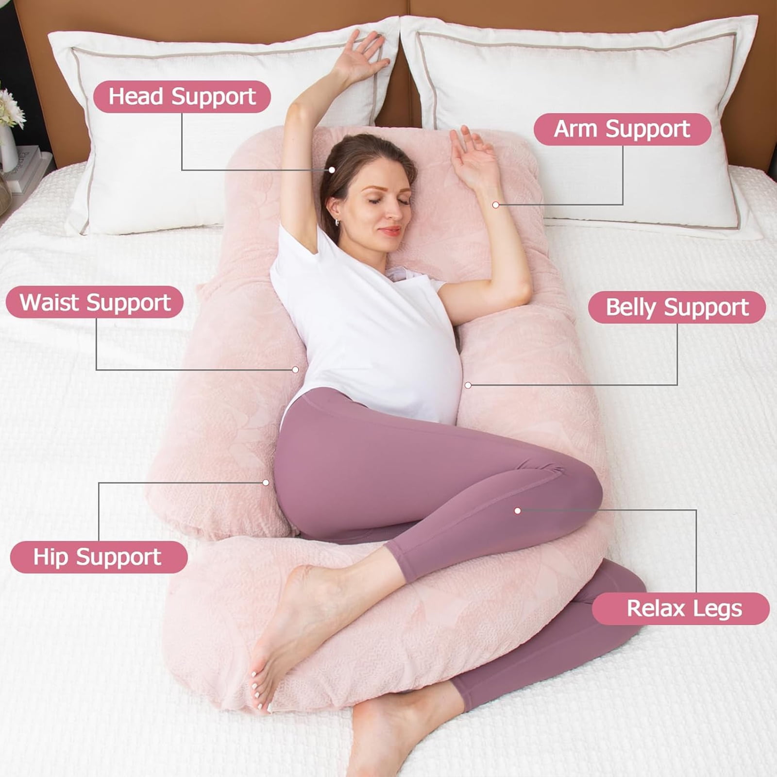 60 inch Pregnancy Pillows for Sleeping, Maternity Pillow for Pregnant Women with Velvet Cover, Dusty Pink