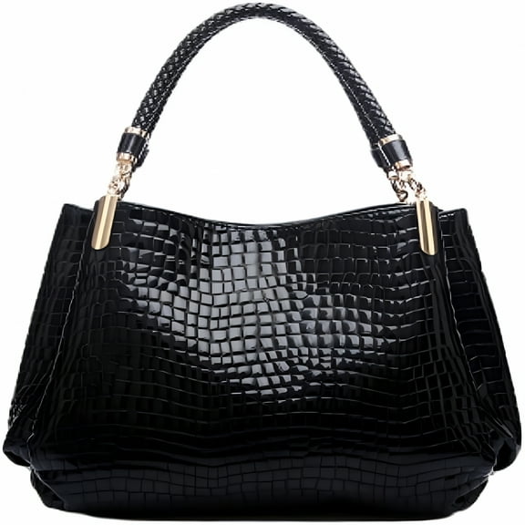 TELOLY Tote Zipper Shoulder Bag Fish Print Patent Leather Purse for Women's Large Capacity Casual Handbag Work Date