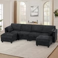 thumbnail image 4 of ACMEASE 110" Chenille 4 Seats Sofa w/2 Movable Storage Ottoman, Sectional Sofa w/Adjustable Backrests, Comfortable Fabric Couch w/USB&Type-C Ports, Cup Holders for Living Room, Black, 4 of 7