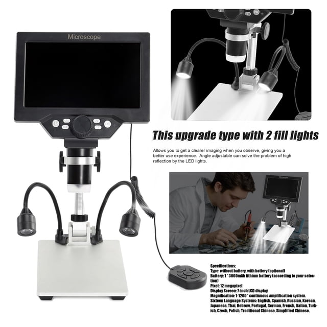Microscope,Display 12mp Inch Color B1200 Auxiliary Stand And Amplification With Lcd Display 12mp 1-1200x With Metal 1-1200x Amplification Metal Stand And Two 7 Inch Microscope 7 Screen 12mp Precise