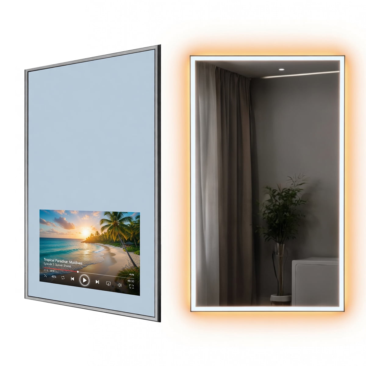 Elecsung 24" W x 40" H Mirror with 22" Smart Display with LED Light webOS Salon Entertainment Streaming TV Voice Control Apps for Barber Shops Beauty Studios