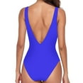 thumbnail image 6 of Sakmal Womens Swimsuits One Piece Tummy Control Cheeky Blue Swimsuit Deep V-Neck Solid Swimwear, 6 of 7