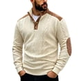 thumbnail image 2 of LYSMORA Men's Knit Stand Collar Button Pullover Sweater, Contrast Splice Elbow Patch Long Sleeve Casual Tops, 2 of 7