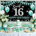 thumbnail image 4 of Sweet 16 Party Decorations, Fabric Happy 16th Birthday Banner Backdrop, Sweet Sixteen Birthday Decorations for Girls, Turquoise 16 Birthday Yard Sign Photo Booth Props Decor(Teal Blue Silver), 4 of 6