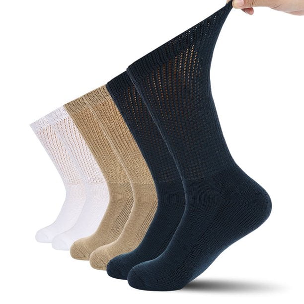 MD FootThera 6 Pairs Men's NonBinding Diabetic Crew Socks with Cushion