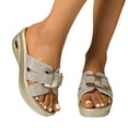 thumbnail image 1 of Sparkly Wedge Slides Sandals for Women 2025 Bow Orthopedic Platform Banquet Wedding Slip on Dress Slippers, 1 of 8