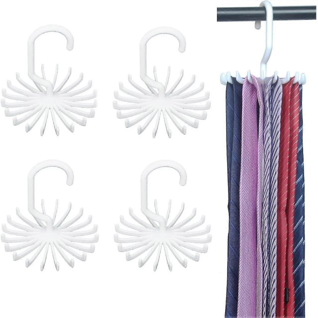 Pack de 4 percheros multifuncionales para corbatas con 20 ganchos, 11,2 cm (blanco)
