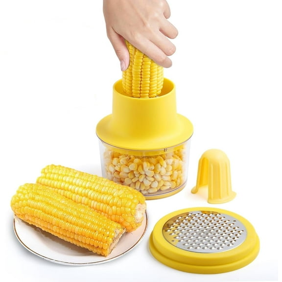 LQQBOX Corn Cob Stripper, Corn Peeler from Corn on the Cob, Quick Corn Kernel Cutter Tool, with Bowl & Safety Handle (Yellow)