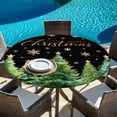 thumbnail image 6 of Christmas Tree Round Tablecloth, Fitted Table Cover with Elastic for 45"-54" Round Tables, Winter Snowflakes Xmas Pine Tree Black Table Cloth Outdoor Indoor Dinning Party Waterproof Tablecloths, 6 of 7