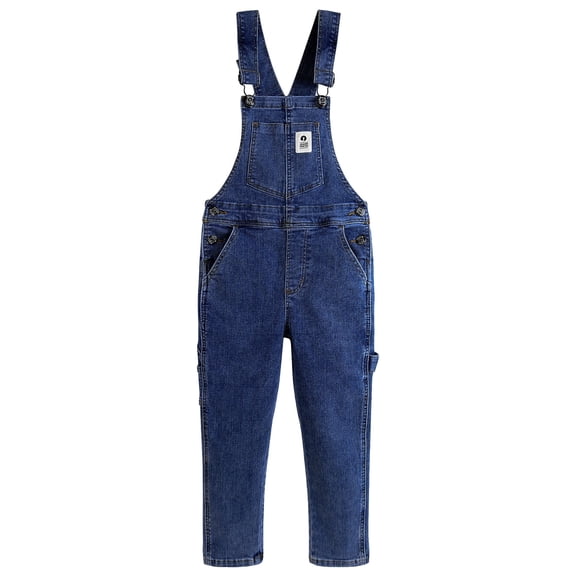 KIDSCOOL SPACE Girls Denim Overalls,Little Big Kids High Stretchy Jean Dungarees Pants,Mid Blue,6-7 Years
