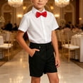 thumbnail image 2 of Purcolt Boys 3 Piece Formal Matching Set Dressy Casual Short Sleeve Point Collar Shirt Black Pocket Dress Shorts with Necktie or Bow Tie for 2-15Years, 2 of 7