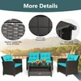 thumbnail image 3 of Patiojoy Patio Rattan 4PCS Cushioned Chair Coffee Table Classic Furniture Set Bistro Set Single Sofa with Thick Cushion for Garden Turquoise, 3 of 7