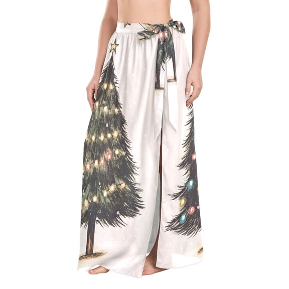 FORMRS Womens Beach Sarong Semi-Sheer Bikini Wrap Skirt Swimsuit Cover-ups, Cartoon Christmas Trees