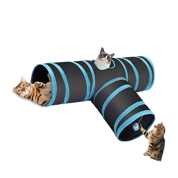 Collapsible 3 Way T-shape Cat Tube Kitty Tunnel Cat Toy with Peek Hole for Cat, Kitty, Kitten