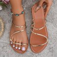 thumbnail image 1 of Fankiway Women's Metallic Thin Strap Flat Sandals Non-Slip Comfortable Slide Summer Gold 9, 1 of 7