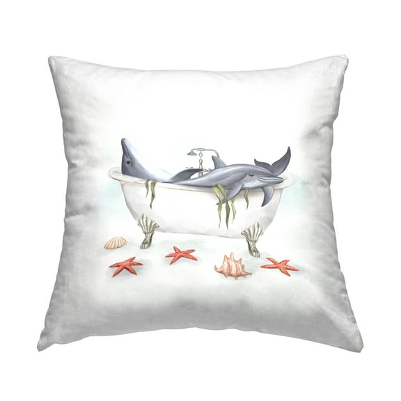 Stupell Industries Nautical Dolphins Swimming Bathtub Sea Life Design by Ziwei Li Throw Pillow