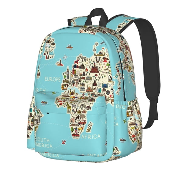 Rateoe World Travel Line Icons Map Pattern Student Backpack,Backpack for School,Lightweight Bag,Travel Backpack,Outdoor Backpack,Large Capacity Backpack