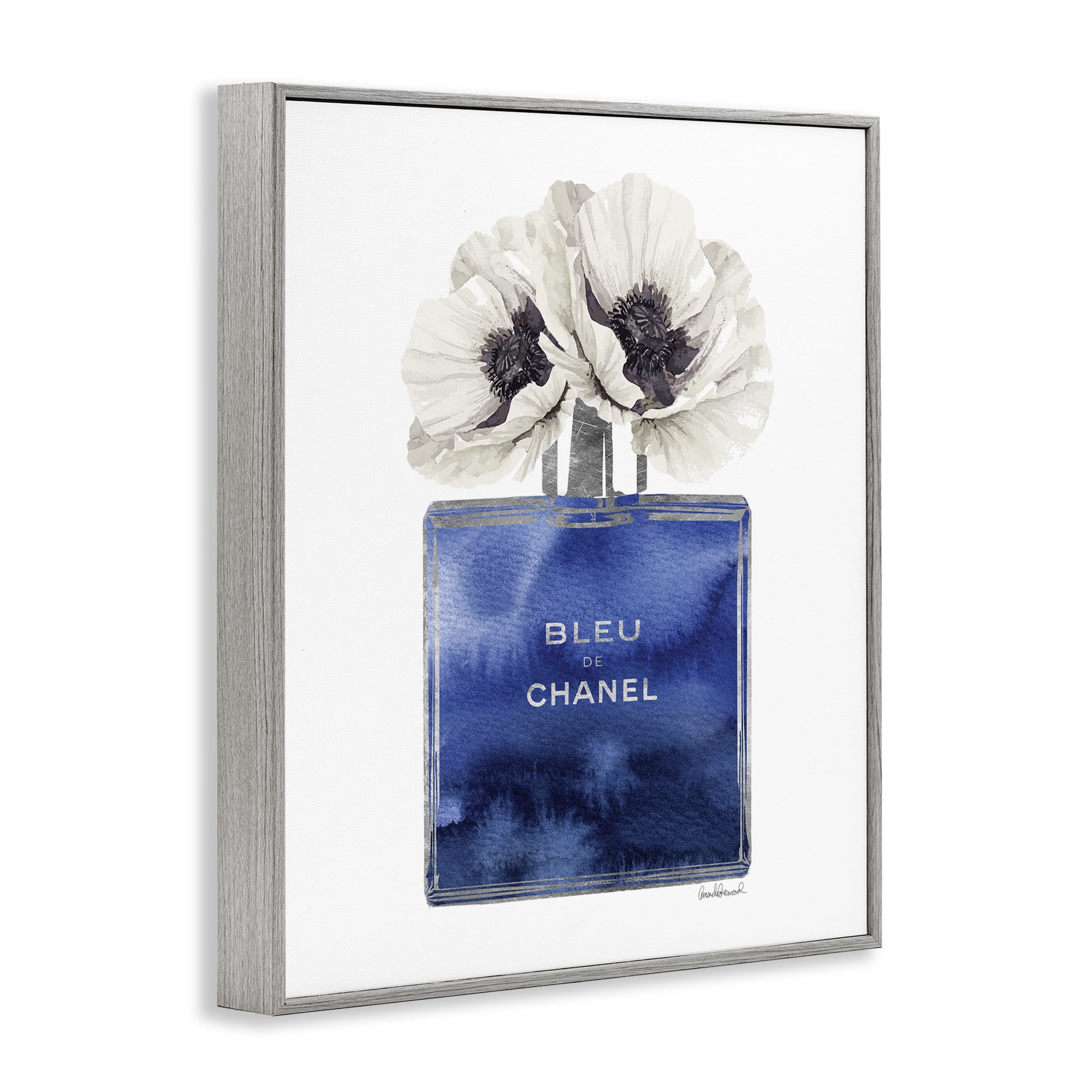 Stupell Industries Blue Watercolor Floral Perfume Beauty & Fashion Painting Gray Framed Art Print Wall Art, 16 x 20