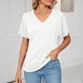 thumbnail image 2 of Baqcunre Womens Blouses Women'S Short Sleeve T Shirts Fashion V Neck Oversized Loose Tops Solid Casual Blouses Tops For Women 2023 T Shirts For Women White M, 2 of 9