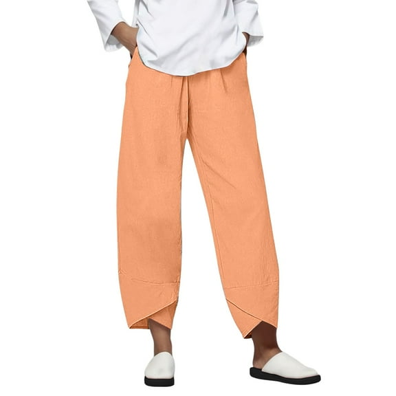 Orange Womens Workout Bottoms Cotton Casual Home Casual Pants Women