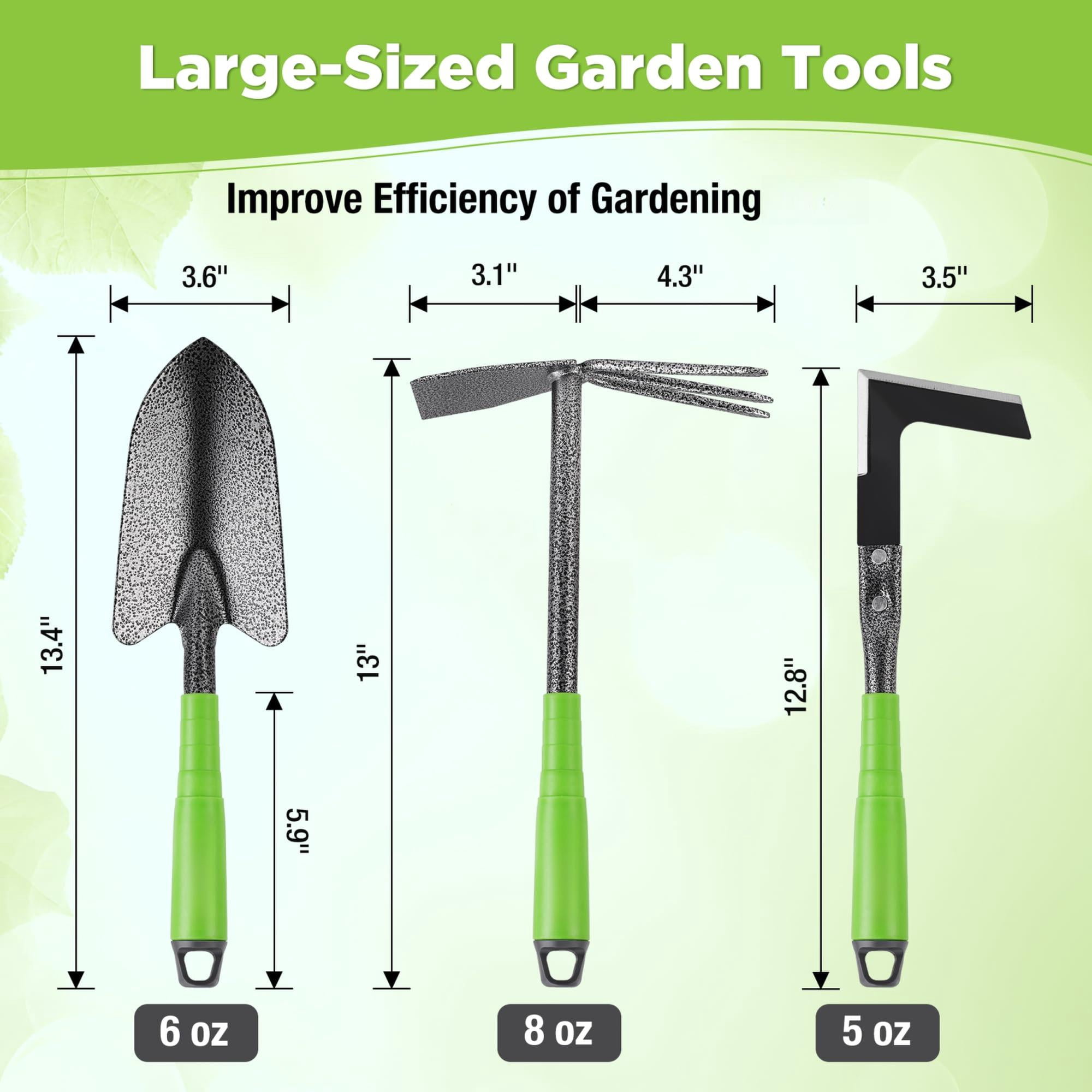 6-piece Garden Tool Set  Heavy Duty Gardening Hand Tools With Soft Rubber Handle Including Trowel Rakes 2-in-1 Hoe And Crack Weeder Ideal Gifts For Men Women