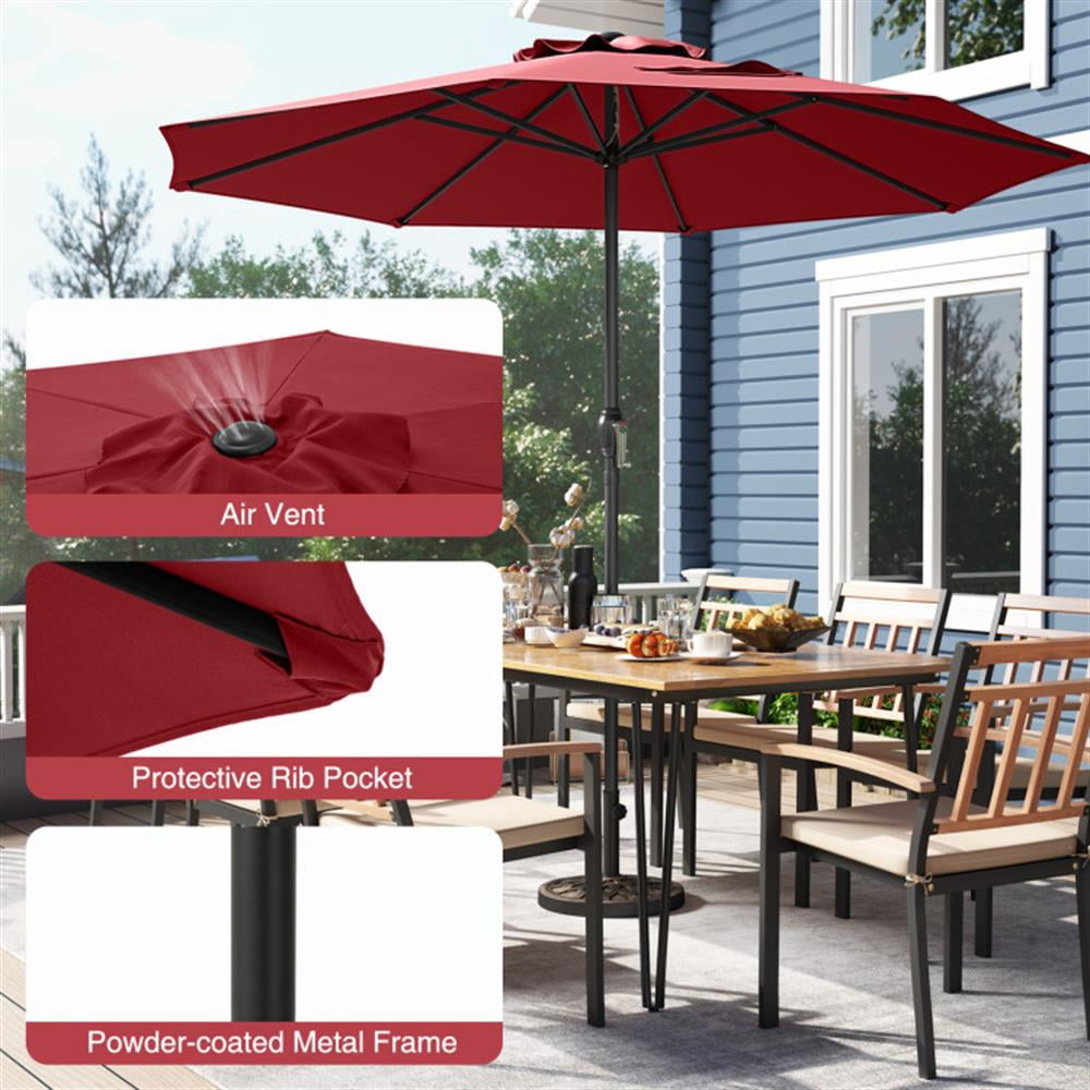 Topcobe Outdoor Heavy Duty Market Umbrella with Crank Handle and 8 Sturdy Ribs, Outdoor Patio Table Umbrella for Garden Backyard Pool Deck-Red