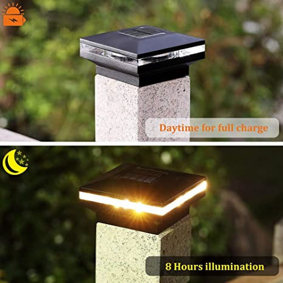 MAGGIFT Solar Post Lights Outdoor Fence Deck Cap Light Warm White LED  Fits 4x4, 5x5, or 6x6 Wooden Posts Pack Black
