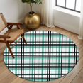thumbnail image 3 of Teal Black Plaid Round Area Rug 6 FT, Non Slip Bedroom Rugs, Farmhouse Teal Black Checkered Washable Soft Circular Carpet Non-Shedding Floor Mat for Kitchen Dining Room Home Office Kids Room, 3 of 8