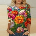 thumbnail image 2 of CYMMPU Floral Pattern 3/4 Sleeve Round Neck Summer Trendy Shirts Tunic Tops Spring Tops Loose Fit Blouses for Women Dressy Casual Lightweight Basic Tees Multicolor L, 2 of 5