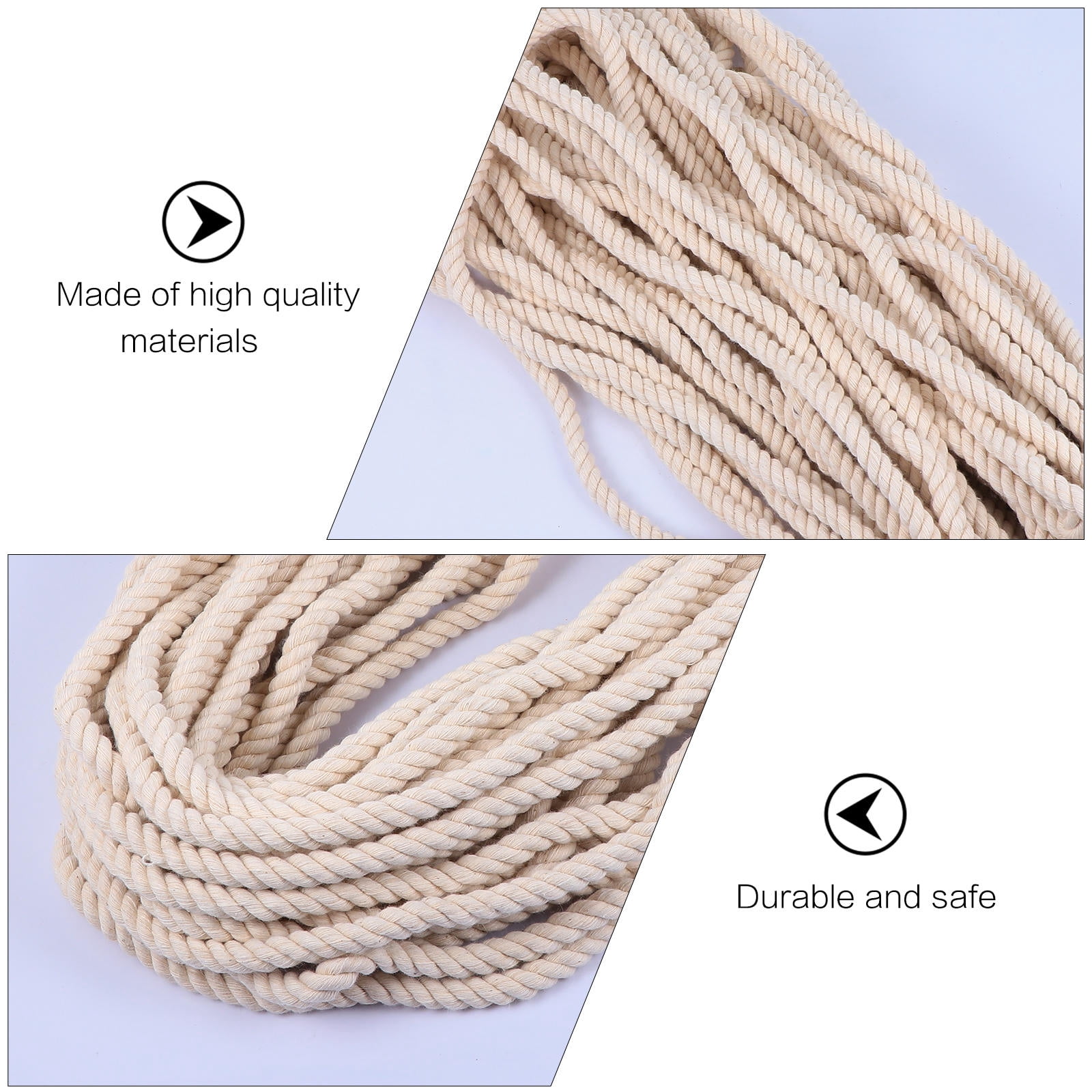 FOLOYORI Beige Cotton Macrame Cord Thick Triple Strand Rope for Wrapping and Decorative Craft Use