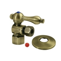 Kingston Brass CC43103K 1/2" FIP x 3/8" O.D. Comp Quarter-Turn Angle Shut-Off Valve with Flange, Antique Brass