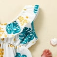 thumbnail image 3 of Gibobby pantalones siameses de pierna ancha Mono de verano para niñas pequeñas, mono con estampado de hojas con volantes para niños, mono de un hombro(Blanco， 3-6 Meses), 3 of 5