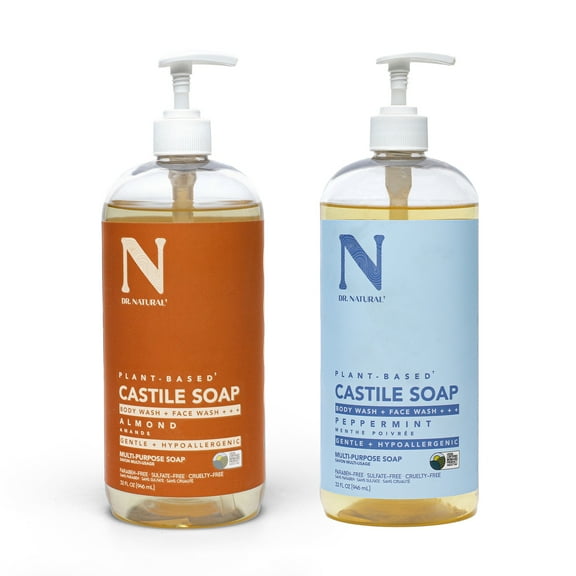 Dr. Natural Castile Liquid Soap Kit, Peppermint and Almond, 32 oz, 2 pk