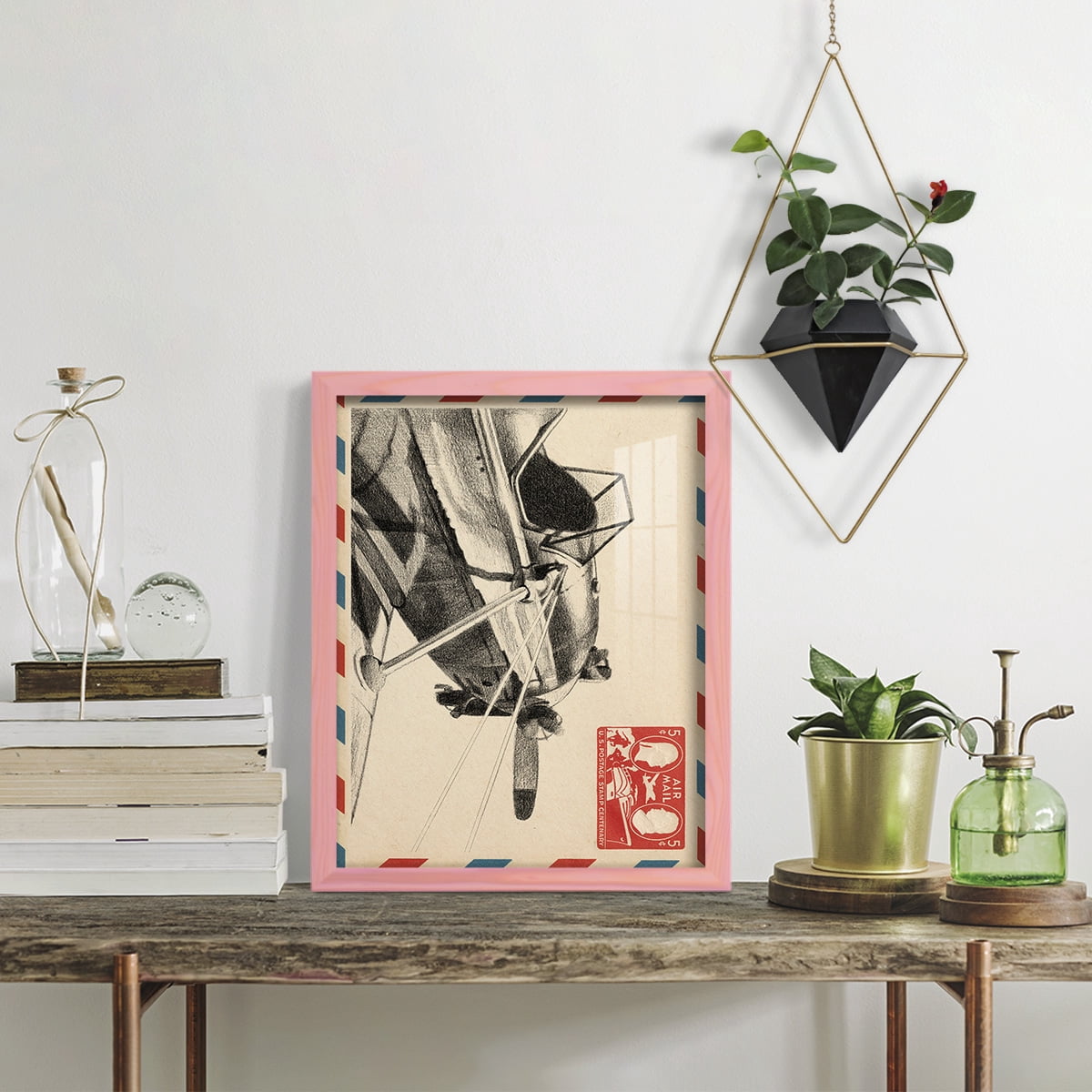 Vintage Airmail I -Framed Print w/glass-Sunset Pink