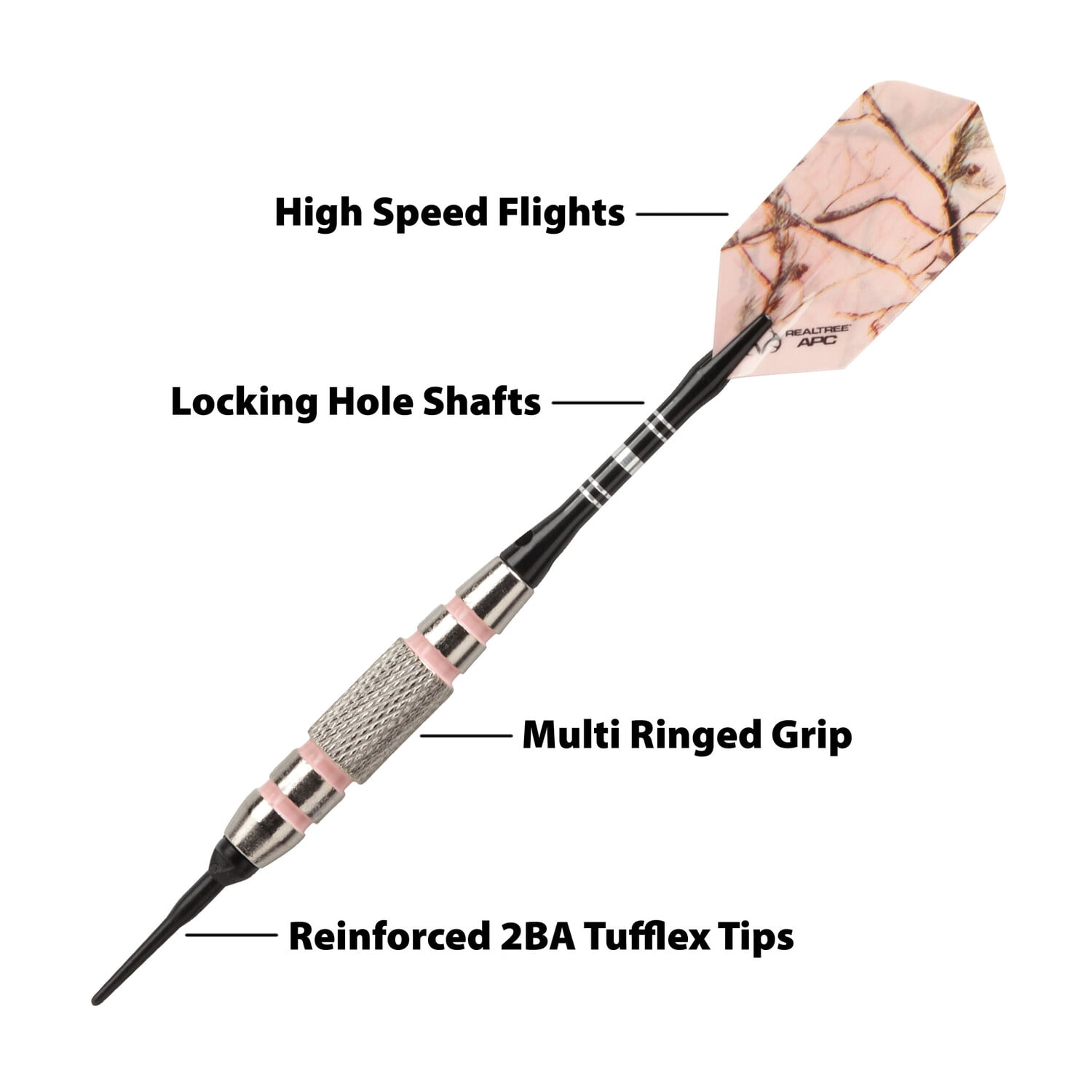 Fat Cat Realtree APC Pink Camo Soft Tip Darts with Storage/Travel Case, 16 Grams