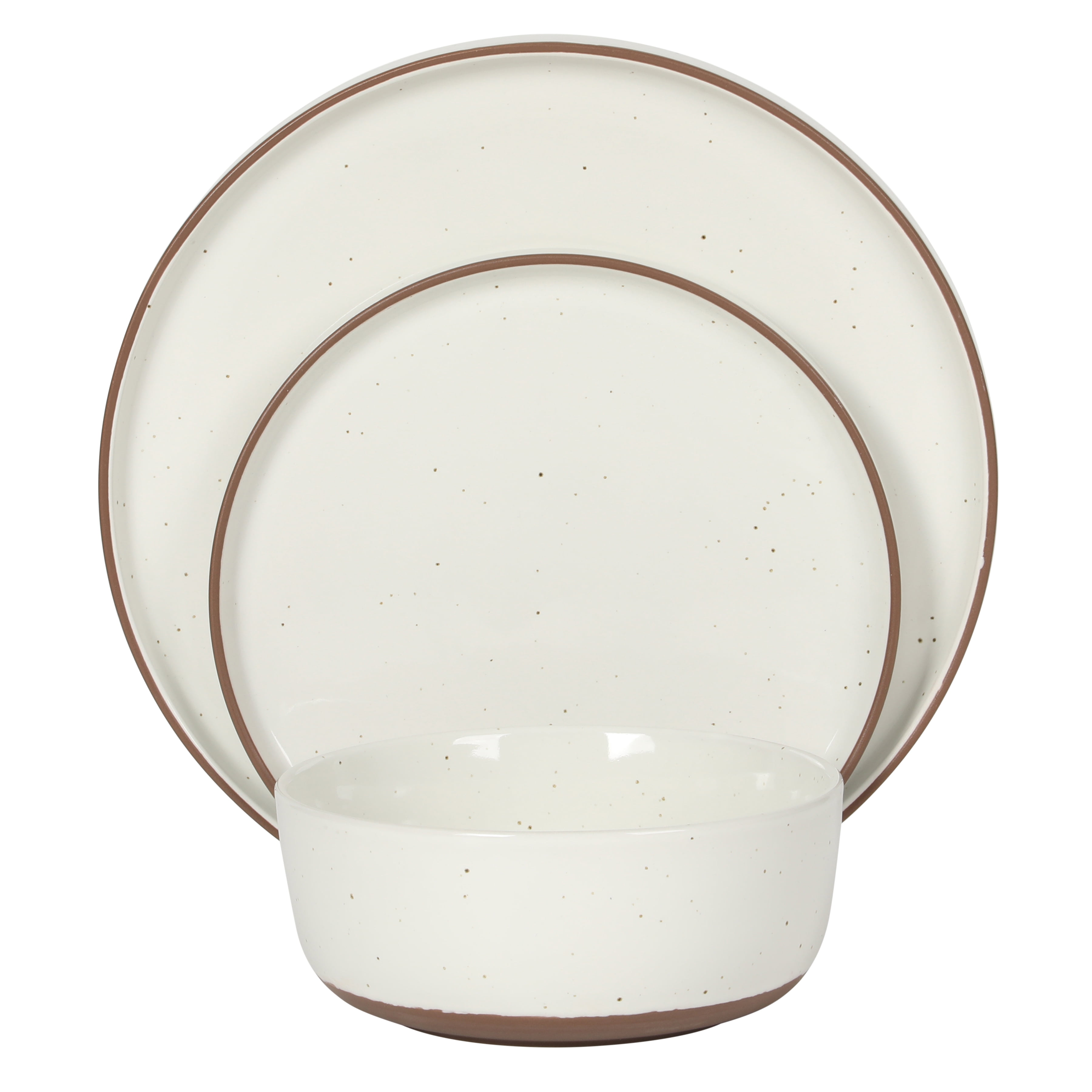 Gibson Elite Northrock Stoneware Dinnerware Set, 16-Piece Service for 4 Plates and Bowls Set – White Dishes with Hand-Painted Terracotta Base