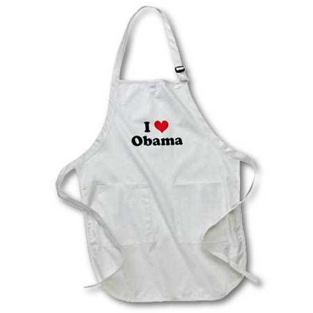 

3dRose I Love Obama Full Length Apron 22 by 30-inch White With Pockets