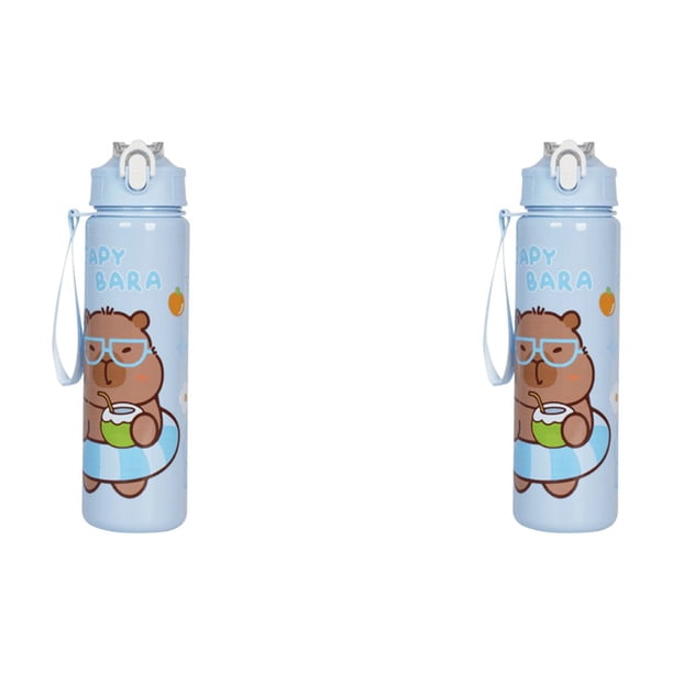 Botella de viaje con forma de capibara de 700 ml con pajita y asa (Azul)