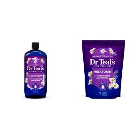 Dr Teal's Foaming Bath, Sleep Bath with Melatonin, Lavender & Chamomile Essential Oils & Dr Teal's Epsom Salt Magnesium Soak, Sleep Blend with Melatonin, Lavender & Chamomile, 7 lbs Bundle