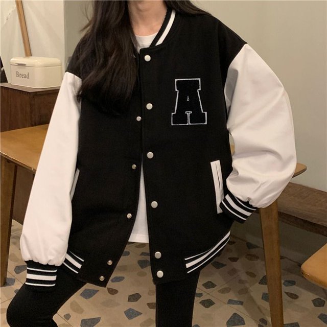 -Chaqueta de béisbol estilo universitario Harajuku para mujer, ropa de calle coreana, chaquetas Bomber, uniforme de pareja, abrigos de gran tamaño