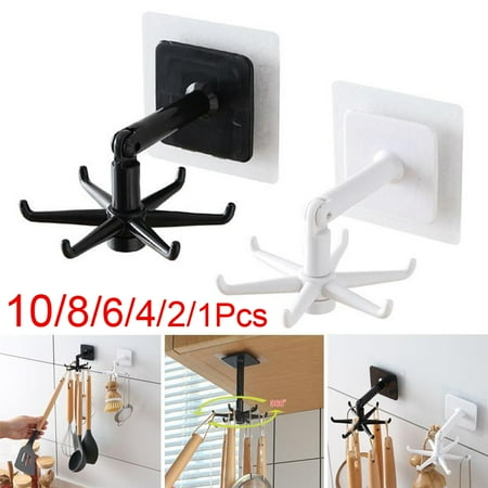 

360 Degrees Rotated Kitchen Hooks Self Adhesive 6 Hooks Wall Door Hook Handbag Clothes Ties Bag Home Hanging Rack